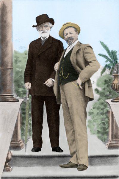 Giuseppe Verdi, compositor italiano (1813-1901), y el tenor Francesco Tamagno (1850-1905) en Montecatini a finales del siglo XIX. de Unknown photographer