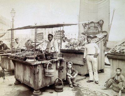 Vendedores de ostras de Santa Lucía en Nápoles, finales del siglo XIX de Unknown photographer