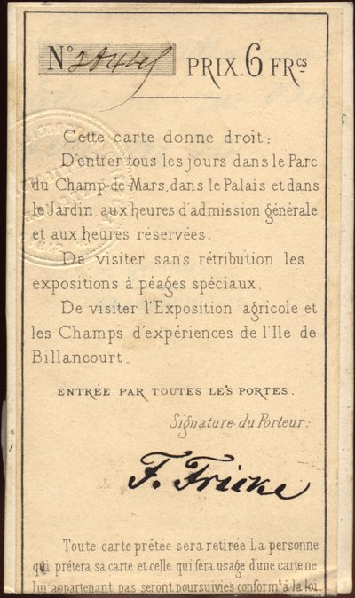Billete personal para la Exposición Universal de 1868 (fotografía) de Unknown photographer