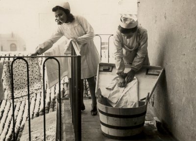 Algunas mujeres ocupadas en la práctica del lavado en la escuela femenina de formación profesional "Regina Elena" di Imola, hoy escuela media "Innocenzo da Imola" de Unknown photographer