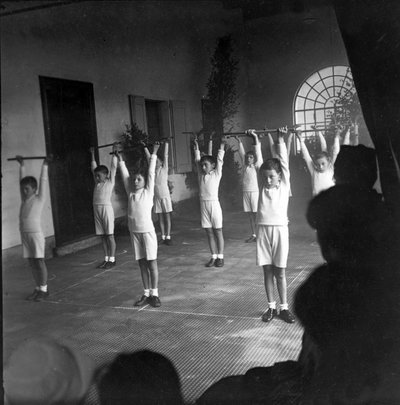 deportes, educación física, gimnasio escolar de Unknown photographer