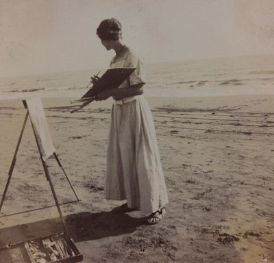joven pintor en la playa de Forte dei Marmi, Italia de Unknown photographer
