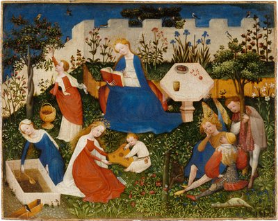 El pequeño jardín del paraíso, c.1410-20 (técnica mixta sobre roble) de Upper Rheinish Master