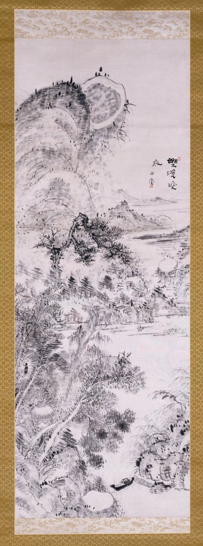 Empty Ferry at a Wilderness Crossing (tinta sobre papel) de Uragami Gyokudo