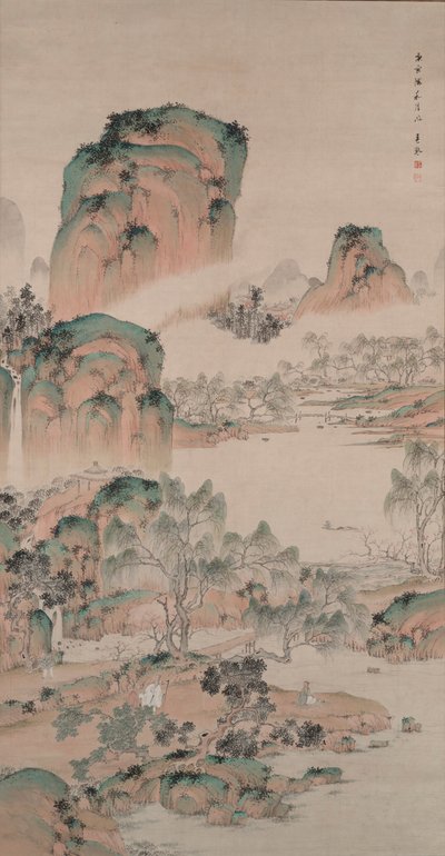Paisaje de primavera en el estilo azul-verde de Uragami Shunkin