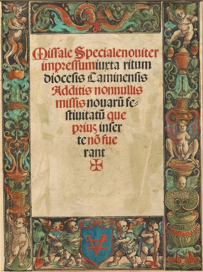 Página de Título para un Misal, con Borde de Sátiro y Putti [verso], c. 1511 de Urs Graf