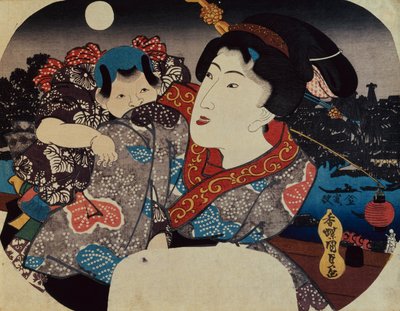 Una Mujer Llevando un Niño en su Espalda de Utagawa Kunisada