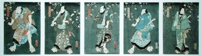 Cinco personajes de una obra de Toyokuni de Utagawa Kunisada