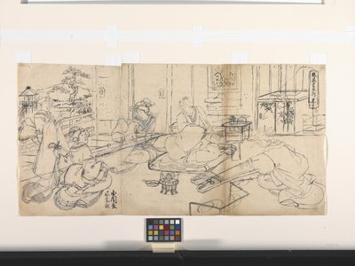 Los cuatro logros (Música, Go, Caligrafía, Pintura): Música (Koto) (tinta sobre papel) de Utagawa (1786 1865) Kunisada