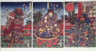 El juramento de lealtad en el huerto de duraznos de Utagawa Kunisada