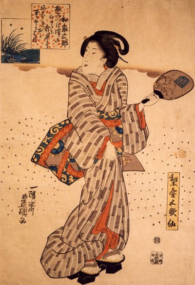 Mujer con un abanico rígido de Utagawa Kunisada