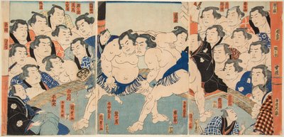 Combate de sumo entre Wahigayama y Jimmaru de Utagawa Kunisada
