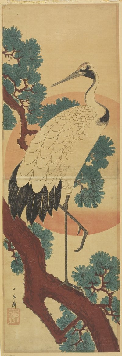 (Grulla en rama de pino) de Utagawa Hiroshige
