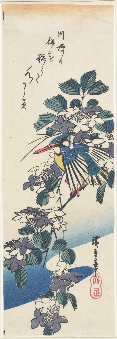 (Martín pescador y hortensia) de Utagawa Hiroshige