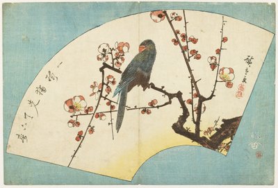 (Loro en un ciruelo en flor), mediados del siglo XIX de Utagawa Hiroshige