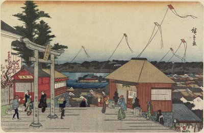 (Estanque Shinobazu visto desde el Santuario Yushima) de Utagawa Hiroshige