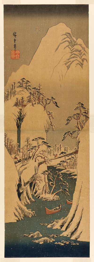 Un desfiladero nevado en el río Fuji de Utagawa Hiroshige