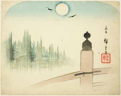 Vista de los patios de madera desde un puente de Utagawa Hiroshige