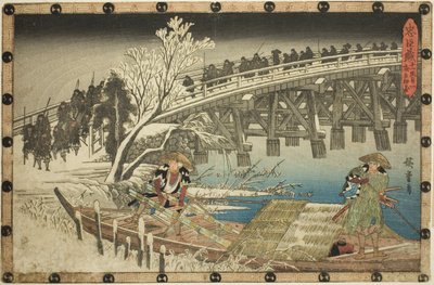Acto 11, Parte 1: El acercamiento al ataque nocturno (Juichidanme ichi, yochi oshiyose), de la serie "La venganza de los leales vasallos (Chushingura)" de Utagawa Hiroshige