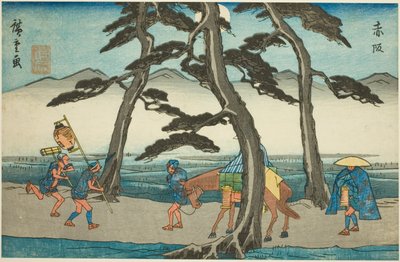 Akasaka, de la serie "Cincuenta y tres estaciones del Tokaido (Tokaido gojusan tsugi no uchi)", también conocida como el Gyosho Tokaido de Utagawa Hiroshige