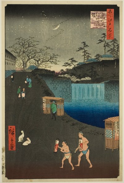 Pendiente Aoi, Fuera de la Puerta Tora, de la serie "Cien Vistas Famosas de Edo" de Utagawa Hiroshige