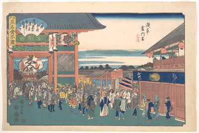 Ante el Kaminarimon de Asakusa (Kameya) de Utagawa Hiroshige