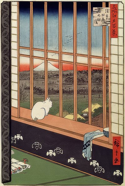 Campos de arroz de Asakusa y festival de Torinomachi. De la serie: 100 vistas famosas de Edo. 1861 de Utagawa Hiroshige