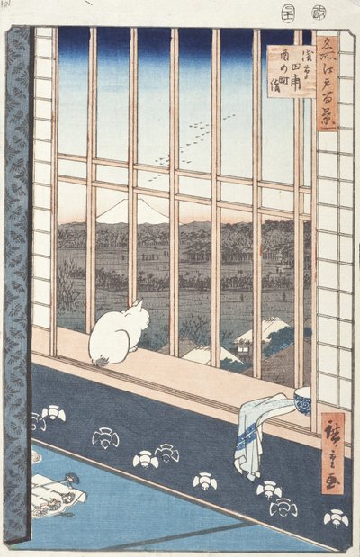 Campos de arroz de Asakusa y Festival de Torinomachi de la serie Cien vistas famosas de Edo, 1857 de Utagawa Hiroshige