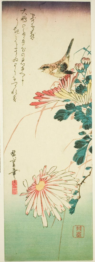 Pájaro y crisantemos de Utagawa Hiroshige