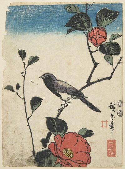 Pájaro en rama de cerezo, 1847-1852 de Utagawa Hiroshige