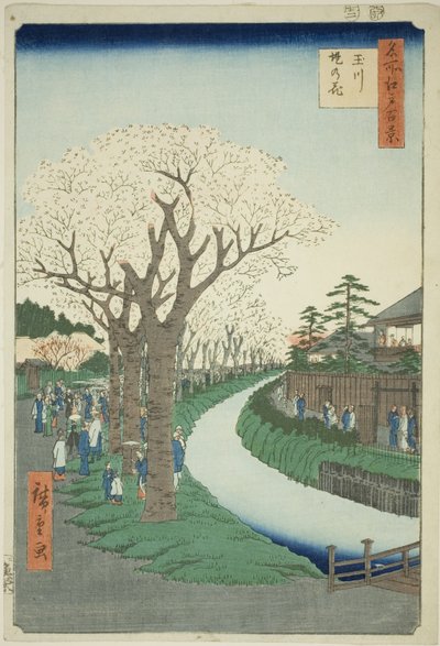 Flores en el terraplén del río Tama, de la serie "Cien vistas famosas de Edo" de Utagawa Hiroshige
