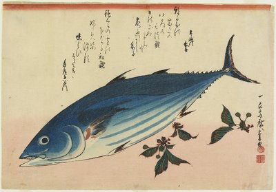 Bonito y hojas de cerezo, 1832-1833 de Utagawa Hiroshige