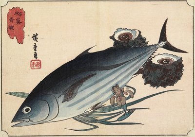 Bonito y conchas de caracol, principios del siglo XIX de Utagawa Hiroshige