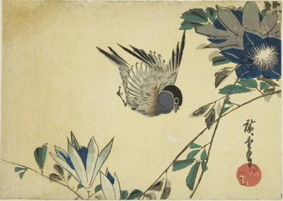 Camachuelo y clemátide de Utagawa Hiroshige
