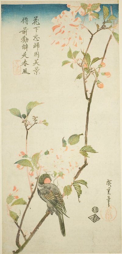 Camachuelo en rama de aronia de Utagawa Hiroshige