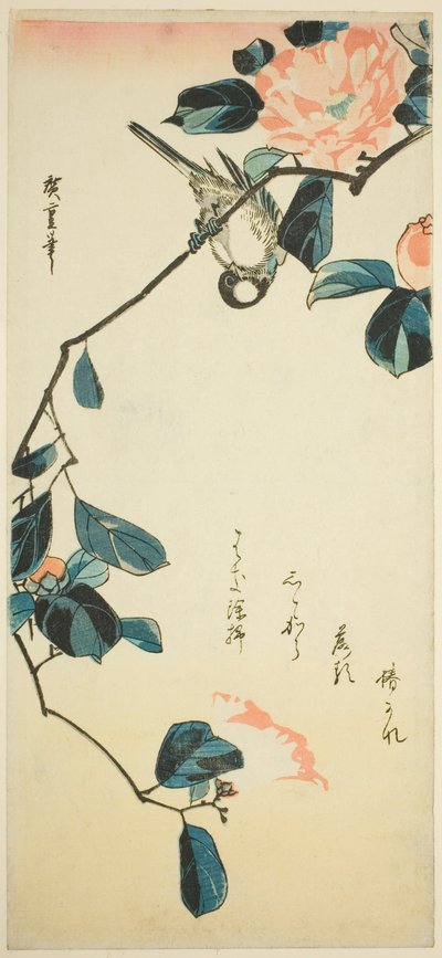 Camachuelo en rama de camelia de Utagawa Hiroshige