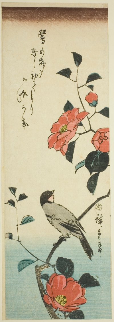 Flores de camelia y camachuelo de Utagawa Hiroshige