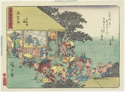 Cambiando caballos en la estación de Ishiyakushi de Utagawa Hiroshige