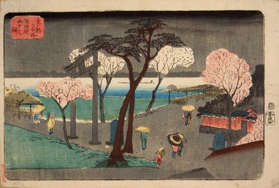 Cerezos en lluvia en el terraplén del río Sumida de Utagawa Hiroshige