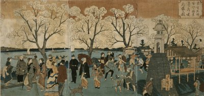 Cerezos en flor a lo largo del río Sumida de Utagawa Hiroshige