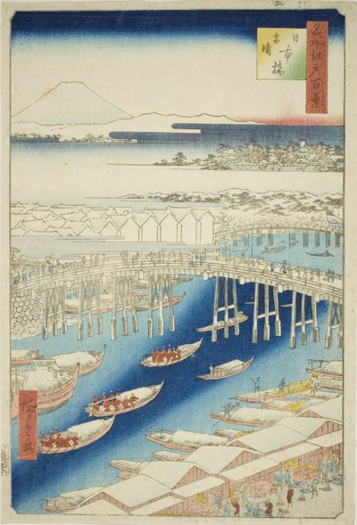 Buen tiempo después de la nieve en el puente Nihon (Nihonbashi yukibare), de la serie "Cien vistas famosas de Edo (Meisho Edo hyakkei)" de Utagawa Hiroshige