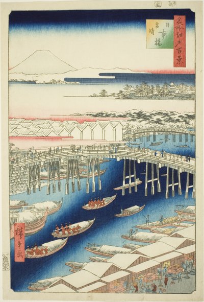 Clima despejado después de la nieve en el puente Nihon (Nihonbashi yukibare), de la serie "Cien vistas famosas de Edo (Meisho Edo hyakkei)" de Utagawa Hiroshige