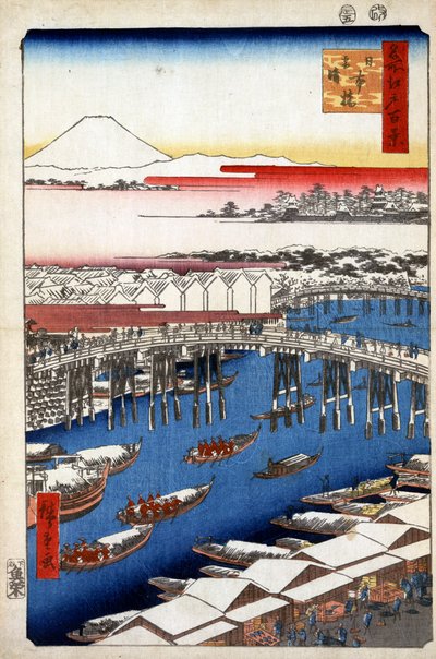 Clima despejado después de la nieve en el Puente Nihon, Cien Vistas Famosas de Edo, 1856-1858 de Utagawa Hiroshige