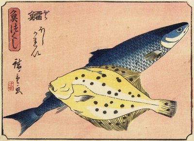 Bacalao y halibut, 1830-1844 de Utagawa Hiroshige