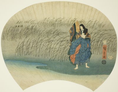 Pareja escapando, del episodio Akutagawa en los Cuentos de Ise de Utagawa Hiroshige