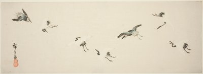 Grullas en vuelo de Utagawa Hiroshige