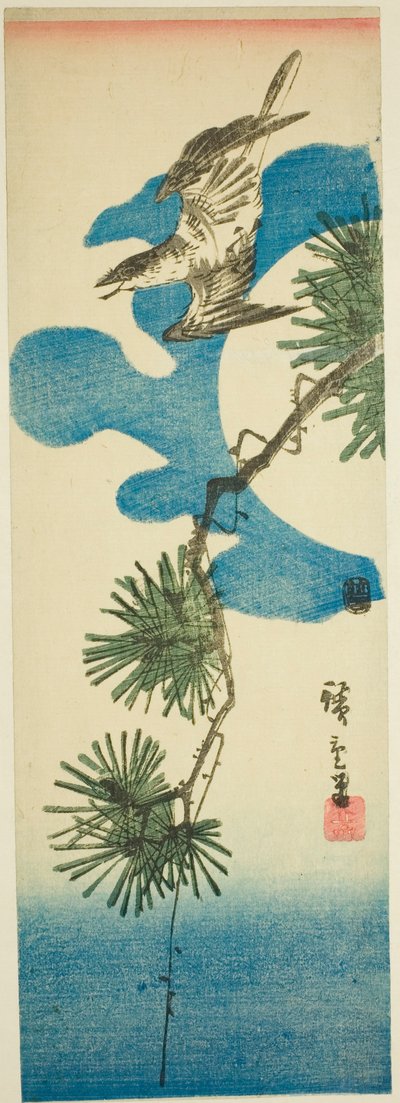 Cuco, Rama de Pino y Luna Llena de Utagawa Hiroshige