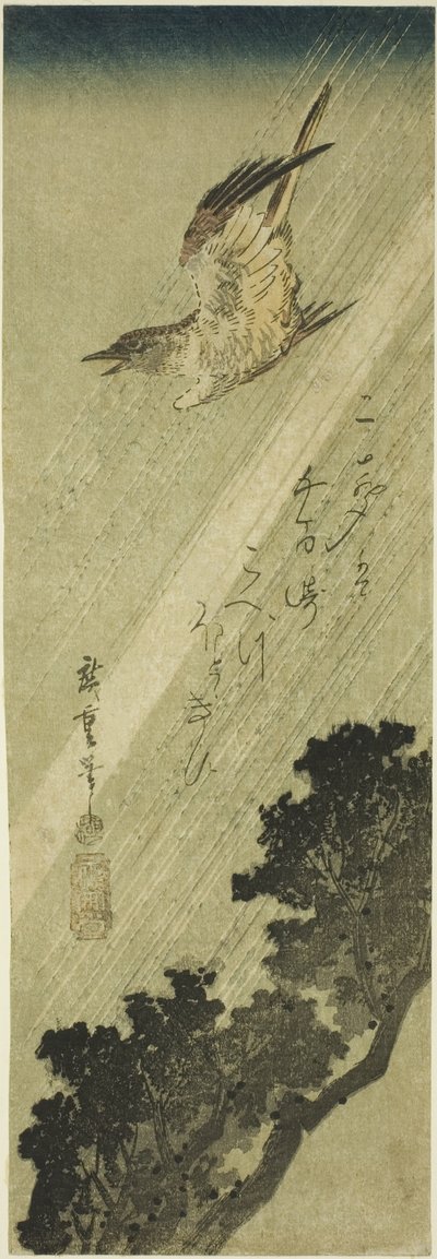 Cuco volando en la lluvia de Utagawa Hiroshige