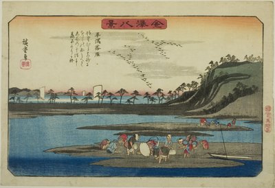Gansos descendiendo en Hirakata (Hirakata rakugan), de la serie "Ocho vistas de Kanazawa (Kanazawa hakkei)" de Utagawa Hiroshige