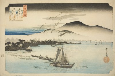Gansos descendiendo en Katada (Katada rakugan), de la serie "Ocho vistas de Omi (Omi hakkei no uchi)" de Utagawa Hiroshige